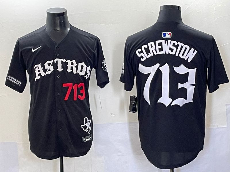 Men 2025 Houston Astros 713 Screwston Black Seven generations Joint Name Nike MLB Jersey style 5